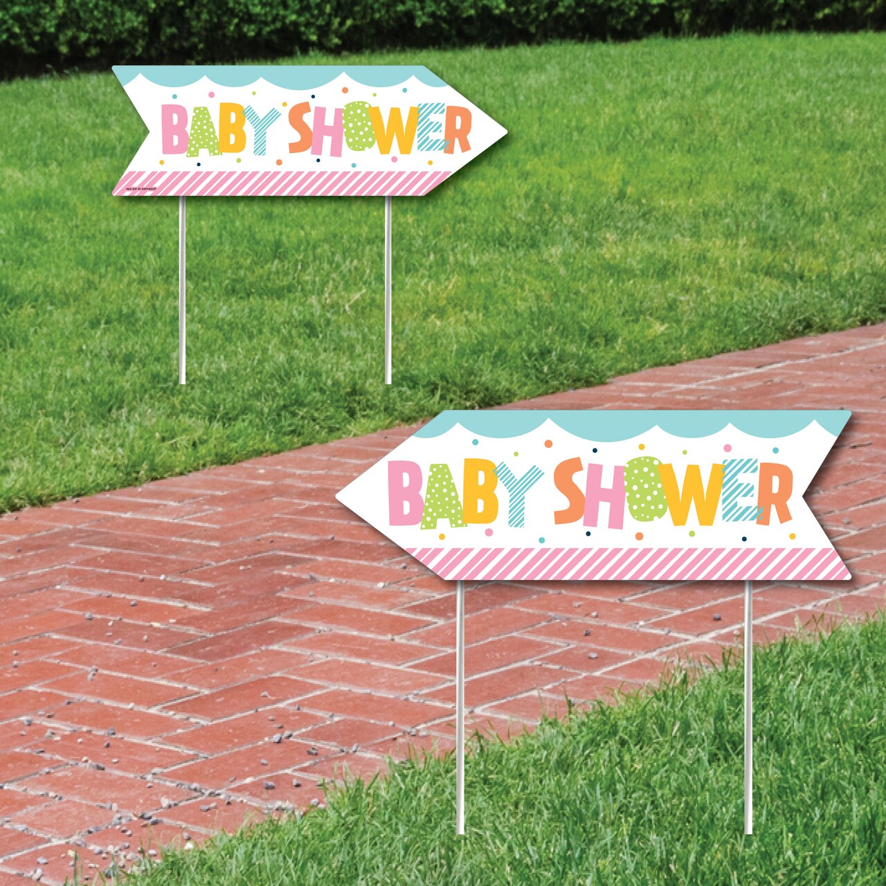 Big Dot of Happiness Colorful Baby Shower - Gender Neutral Party Sign Arrow - Double Sided Directional Yard Signs - Set of 2